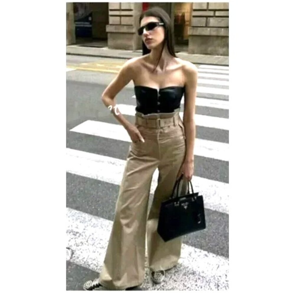 NWT ZARA COLLECTION BELTED GABARDINE HIGH WAIST PANTS SIZE XS